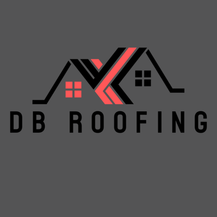 Logo for DB Roofing featuring stylised house elements and bold lettering.